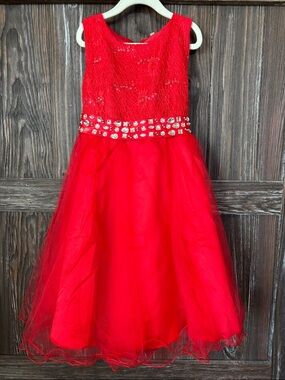 Sparkling Red Tulle Formal Dress for Girls